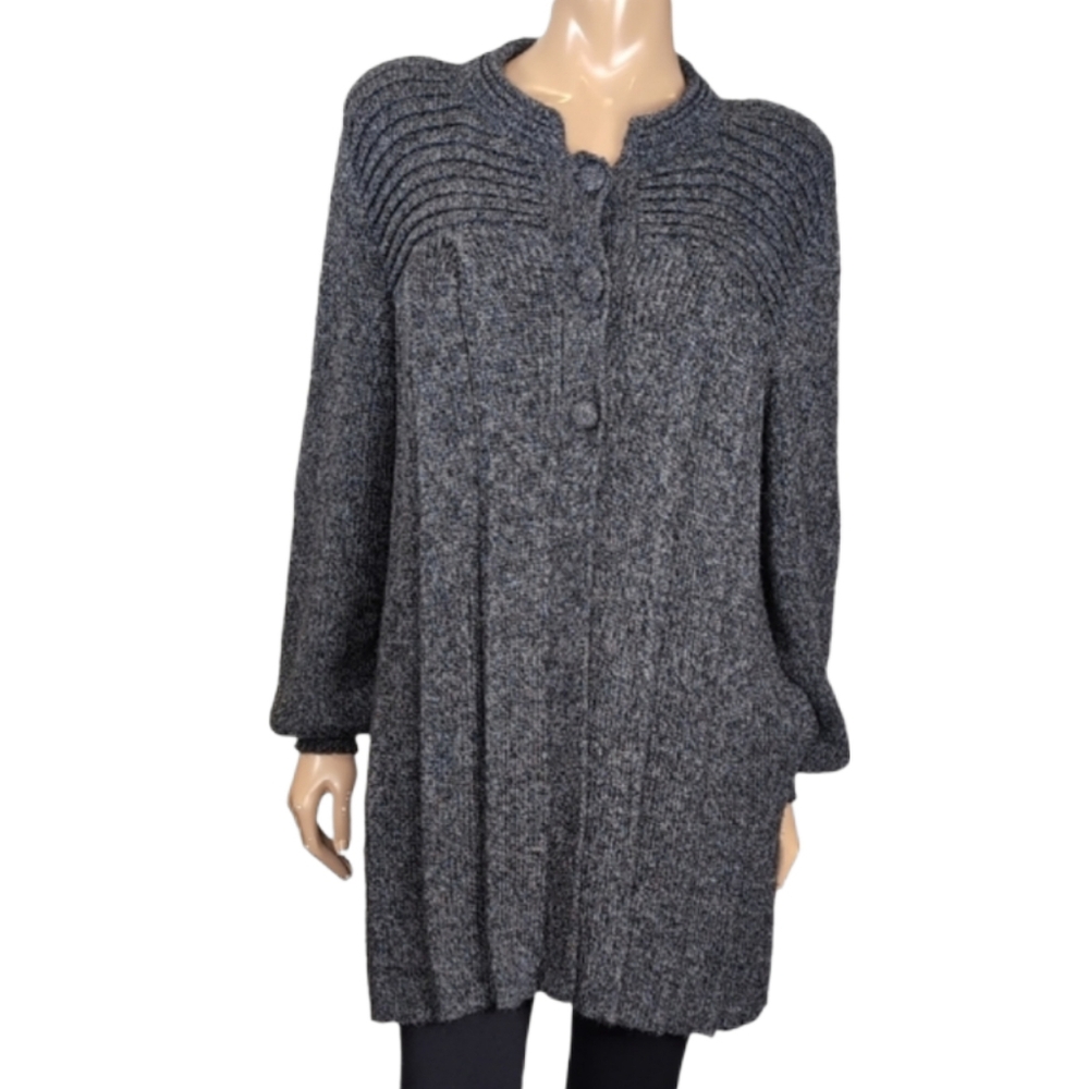 Peruvian Link Alpaca Collection Pleated Cardigan Sweater Grey Womens One Size